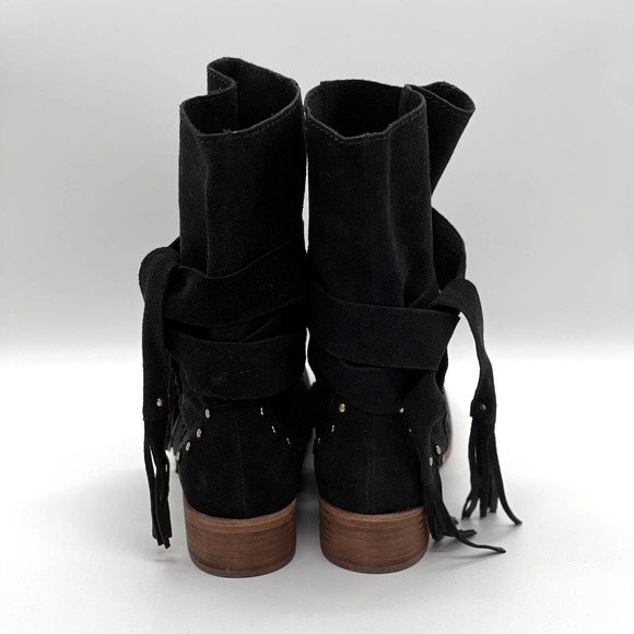 SEE BY CHLOE Suede Ankle Boots Womens 38.5 Black Studded Ankle Wrap Slouch - Picture 5 of 10